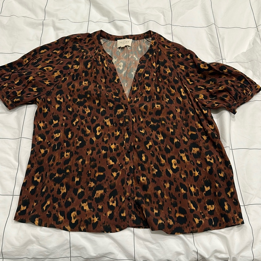 Sezane Lennie Blouse Leopard Café - Size 36